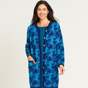 Norm Thompson Women's Blue Floral Cardi Duster Size Medium